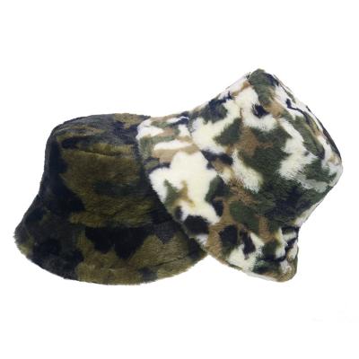 China Custom logo faux fur bucket hat camo print sherpa breather beanie plain soft cozy warm wholesale soft/warm/comfy hat for sale