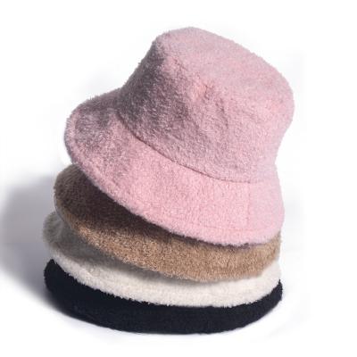 China Autumn Soft/Comfortable Winter Keep Plaid Warm Solid Color Faux Fur Sherpa Bucket Hat Full Beanie Hat for sale