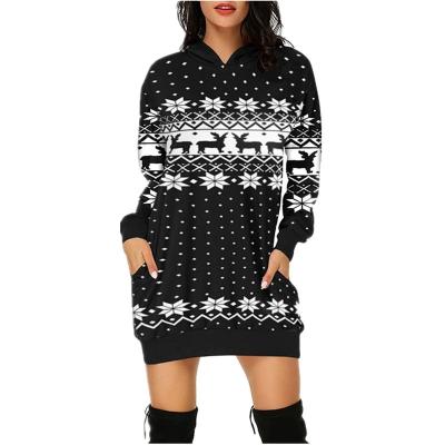 China High Quality Anti-wrinkle Winter Fashion Long Sleeve Pullover Christmas Printing Mid Length Hoodie Women for sale