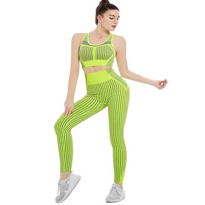 China 2022 New Breathable Yoga Fitness Gym Stripe Sleeveless Wear Shorts Legging Women Shirt Sets for sale