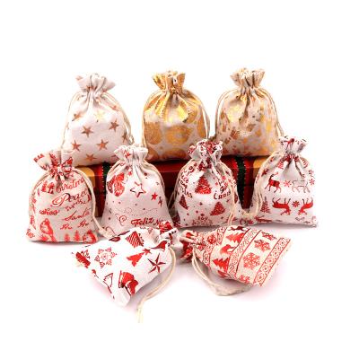 China Gift Wrapping Logo Printed Small Drawstring Sack White OEM Christmas Canvas Candy Bags for sale