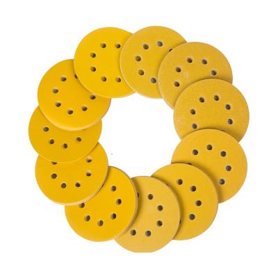 China Size 8 Grade Aluminum Oxide Surface Polishing Holes Abrasive Machines Sanding Discs Yellow Sanding Disc For Polish for sale