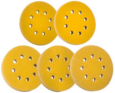 China High Quality Yellow Aluminum Oxide 5 Use 5 Inch 125mm 8 Hole Gold Sand Disc Sanding Disc Emery Paper for sale