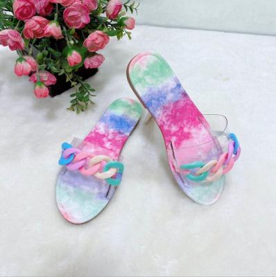 China Fashion Trend Fashion Candy Slippers Colorful Chain Summer Bling Flat Slippers for sale