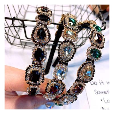 China Fashion Diamond Crystal Rhinestone Hairband Letter F Baroque Headband for Women Girls Luxury Hair Accessories for sale