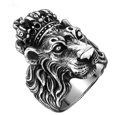 China Long Color Continuing Long Color Keep Cool Vintage Man Ring 316 Stainless Steel Lion With Crown Ring for sale