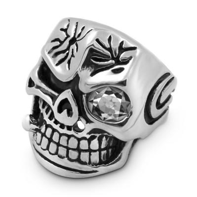 China High Quality Punk Biker Smoking Ring 316 Stainless Steel Special Cool Single Eye With Rhinestone Skull Ring for sale