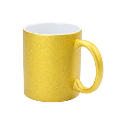 China Viable 11oz Gold Glitter Custom Ceramic Coffee Mugs Straight Sublimation Mugs With Handle For Heat Transfer Printing DIY Gold Mugs for sale