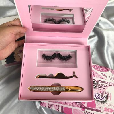 China Natural high quality custom magnetic lashes sellers wholesale 25mm 3d faux dramatic Mink Eyelash Magnetic Eyelashes Set with eyeliner for sale