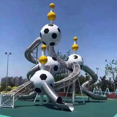 China Indoor Playground & Outdoor Playground Amusement Park Football Pattern Steel Structure Slide With Climbing Net for sale