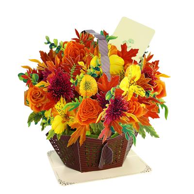 China Gift Decoration Autumn Flower Basket Pop Up Greeting Card Harvest Party Decor Thanksgiving Day Decoration Birthday Greeting Card for sale