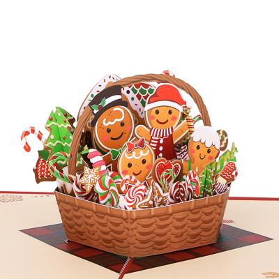 China Europe Hot Sale Cute Gingerbread Man Die Cut 3d Pop Card For Gift Pop Up Christmas Greeting Card for sale