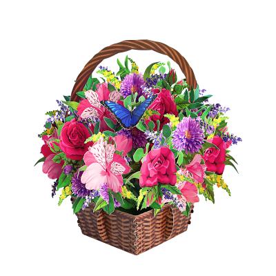 China Hot Sale Europe Artificial Colorful Bouquet 3d Greeting Pop Up Card For Birthday Gift Mother Cards for sale