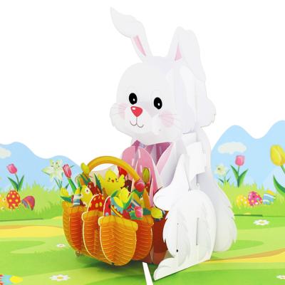 China Festival Decoration Animal Pop Up Card Ester Bunny and Basket Pop Up Card Party Decorations Birthday for Kids 3d Greeting Cards for sale