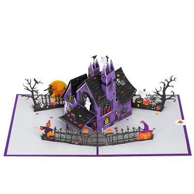 China Paper 3D Pop Up Card Halloween Decor Haunted House Car Party Invitation Bulk 3d Greeting Card for sale