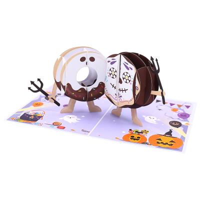 China Spooky Halloween Donuts Paper Decorations Party Decorative Invitation Card 3d Gift Voucher Pop Up Paper Card for sale