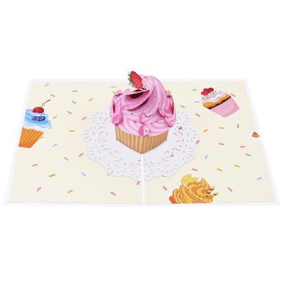 China Strawberry Pop Cupcake Paper Happy Birthday Soft Pop Up Card Wedding Invitation Birthday Greeting Card Party Decorations for sale