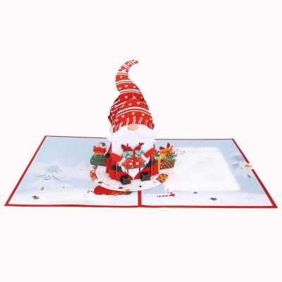 China Europe Christmas Gnome 3d Pop Up Card with Red Ornament Elf Christmas Cards Greeting Mini Christmas Card for sale