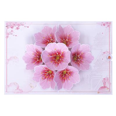 China Valentine Cherry Blossom Paper Pop Up Card with Message Card for Valentine Mother's Day 3d Greeting Card for sale