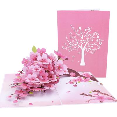 China Cherry Blossom Paper Pop Up Europe Map Greetting Card with Message Custom 3d Greeting Cards for sale