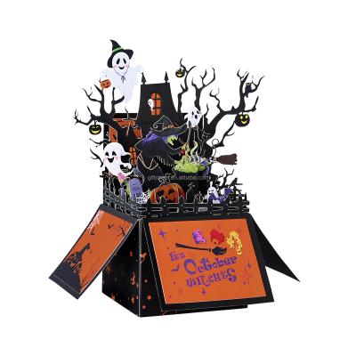 China Halloween Haunted House 3D Paper Pop Up Card Decorative Gift Voucher For Halloween Party Decorations 3d Greeting Cards for sale