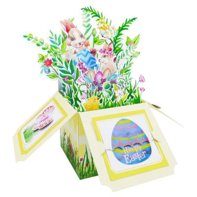 China Festival Decoration Easter Pop Up Box Card Easter Eggs And Animal Rabbit Card Party Decorations Birthday For Kids 3d Pop Up Paper Card for sale