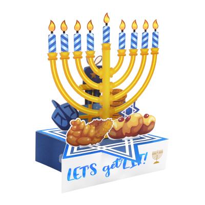 China Popular Hanukkah Hanukkah Lighting Menorah Box 3D Paper Pop Up Greeting Card Birthdays Christmas Bulk Hanukkah Pop Up Card for sale