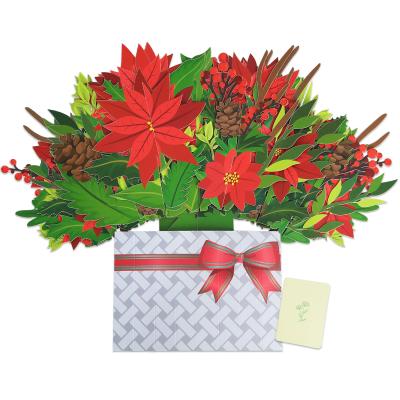 China Christmas Decor Wholesale Pinsettia Flower Bouquet With Pop Message 3d Card Greeting Cards for sale