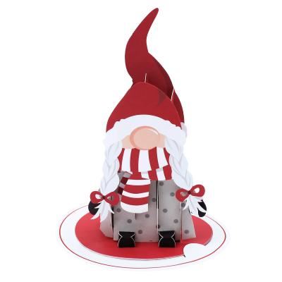 China Gift Decoration Christmas Gnome 3d Pop Up Card With Red Ornament Elf Christmas Cards Greeting Mini Christmas Decoration Supplies for sale