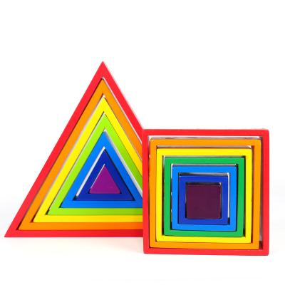 China DIY Educational Toys Cube Rainbow Triangular Stacker - Wooden Rainbow Blocks, Big Geometry Cognitive Toy for sale