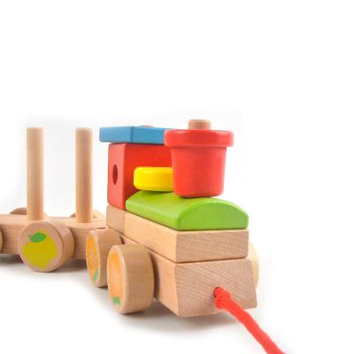 China New Product Kids Toys Eco-friendly Material Educational Gift Wooden Train Stacking Colorful Wooden Toys for sale