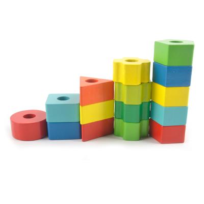 China Eco-friendly Material Geometric Block Stacker Interlocking Shape Recognition Shape Sorter Wooden Preschool Different Toy for sale