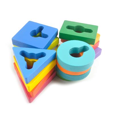 China Eco-friendly Material Kids Montessori Ring Blocks Wooden Shape Sorter Puzzle Preschool Educational Sorting Toy for sale