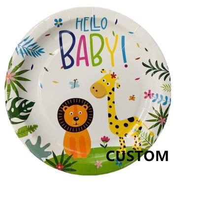 China Factory Cute Customizable Multi-specifications Dinner Dish Birthday Party Disposable Degradable Paper Plates for sale