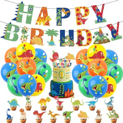 China Animal Happy Birthday Party Supplies Topper Banner Balloons Set Dinosaur Theme Birthday Party Decoration Cake Topper for sale