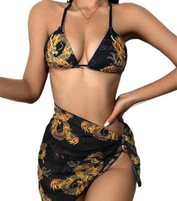 China 2020 Breathable New China Dragon Design Triangle Tie Single Side Beach Bikini for sale