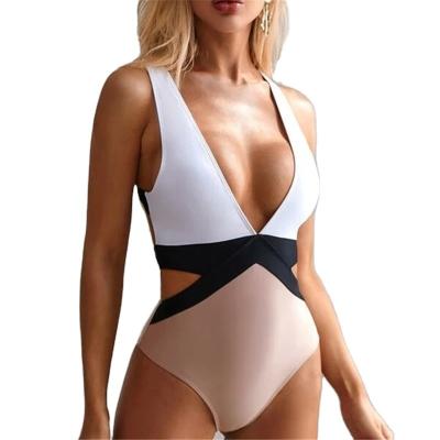 China Women's Swimsuit Cutout Color Block Swimwear Sexy Fronts Of Pure Breathable One Piece Bikini Mature Beach Wear Bikini Color Swimwear for sale