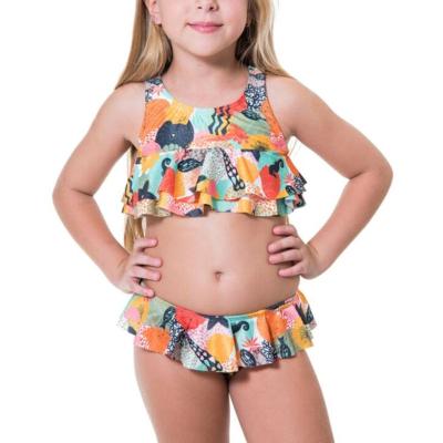 China Breathable High Quality Little Girls Print Two-Piece Bikini Set Bright Print Kids Swimwear for sale