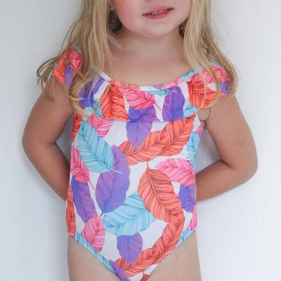 China Bright Print Children Swimwear Little Girls Ruffle Top Breathable Cute One-Piece Swimsuit for sale