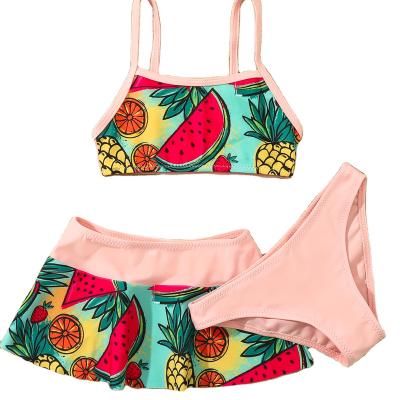 China Little Girl's Split Swimsuit Baby Girl Fruit Print Sling Removable Padded Swimsuit Children's Three-Piece Summer Vacation for sale