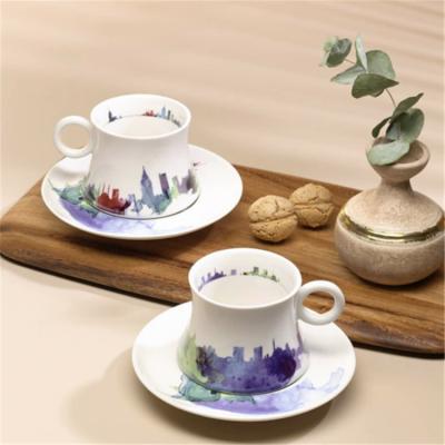 China Modern Drinkware Set Porcelain Loose Espresso Tea Cup And Saucer Color Cambered Unique Elegant Viable for sale