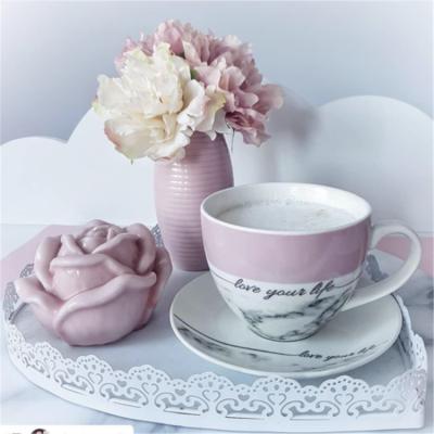 China Viable Modern Simple European Style Wedding Decorative Porcelain Coffee Cup And Saucer Custom Made With Handle for sale