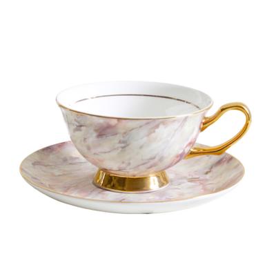 China Novelty Sustainable Turkish Custom Colorful Noble Ceramic Bone Fine Tea Cup With Saucer For Hotel for sale