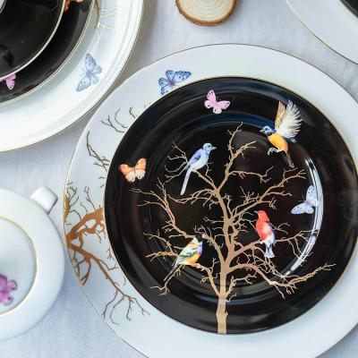 China Viable High End Luxury Elegant Floral Print Hotel Serves Wedding Banquets Dinner Porcelain Dinner Sets for sale