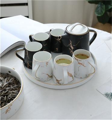 China Noble Marble Design Viable Fine Top Tea Cups Mugs Porcelain Coffee Tea Sets For Gifts for sale