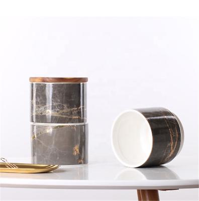 China New Design Italian Royal Modern Home Decor Ceramic Black Candle Jar With Wood Lid for sale