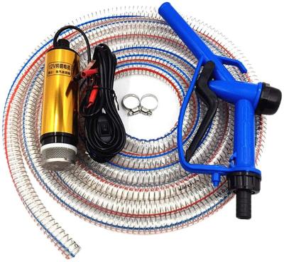 China Automotive Industry 12V Mini Transfer Pump Kit Portable with Manual PVC Hose Nozzle for sale