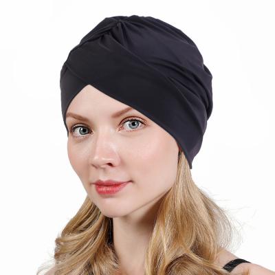 China Waterproof Polyester Latex Lined Pleated Women Swimming Turban For Ladies for sale