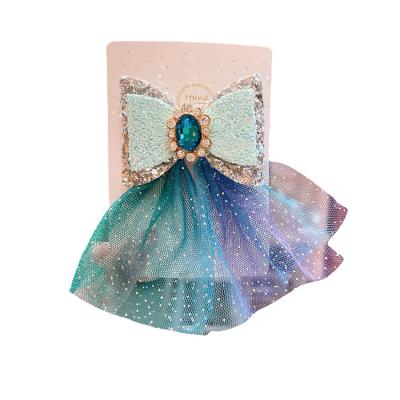 China Women Barrettes Crown Snowflake Bow Crystal Mesh Barrettes Blue Stones for sale