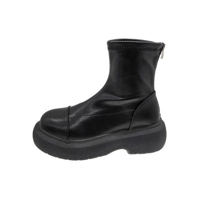 China New Arrival Waterproof Sexy Women Chunky Platform Back Zipper Ankle Black Boots Fashion Ankle Boots for sale